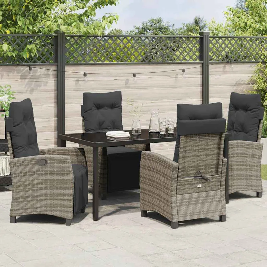 Ensemble de salle à manger pour jardin 5 pcs Gris polyrotin - 4