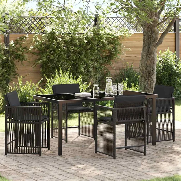 Ensemble de salle à manger pour jardin 5 pcs Noir polyrotin