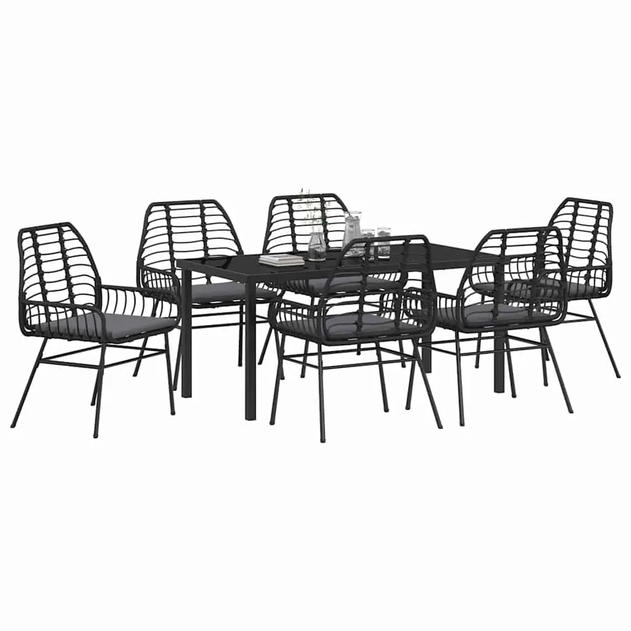 Ensemble de salle à manger pour jardin 7 pcs Noir polyrotin - 3