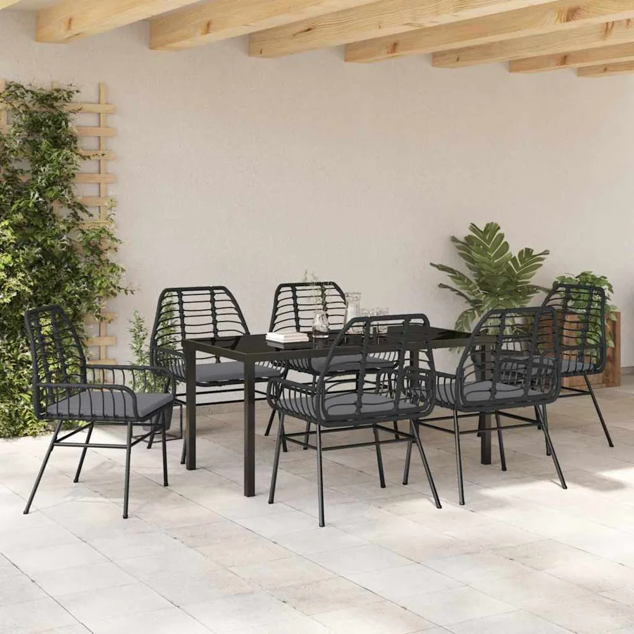 Ensemble de salle à manger pour jardin 7 pcs Noir polyrotin - 4