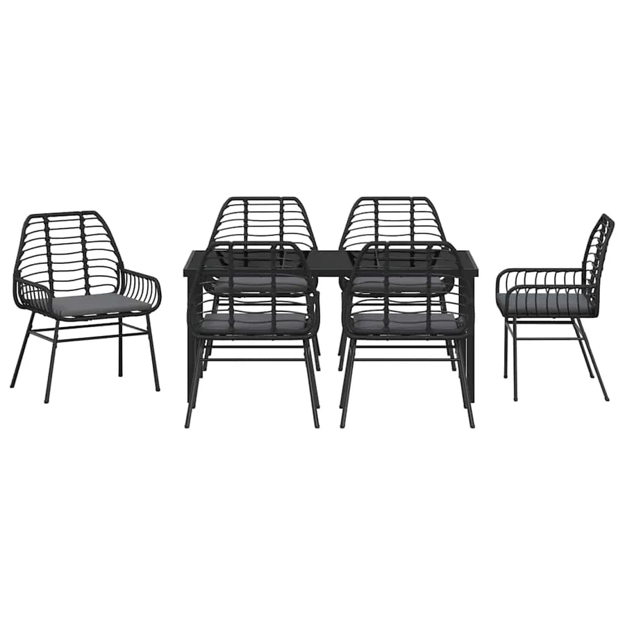 Ensemble de salle à manger pour jardin 7 pcs Noir polyrotin - 7