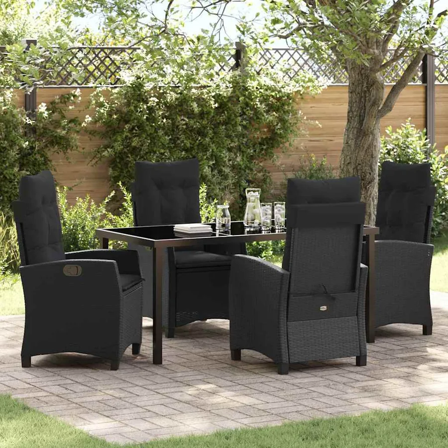 Ensemble de salle à manger pour jardin 5 pcs Noir polyrotin