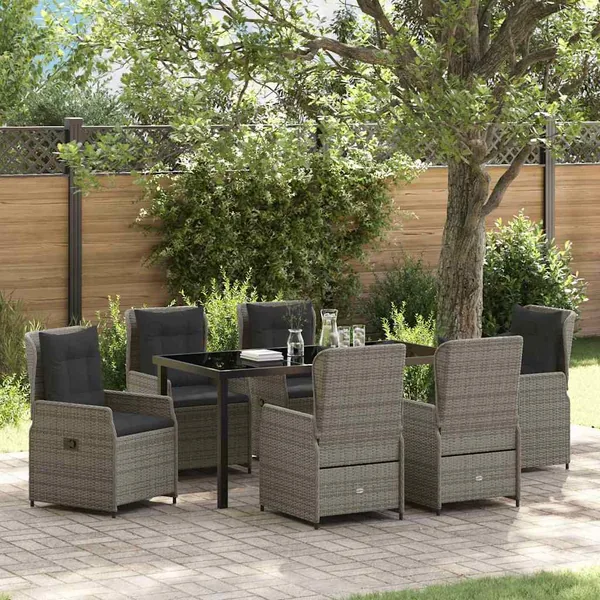 Ensemble de salle à manger pour jardin 7 pcs Gris polyrotin