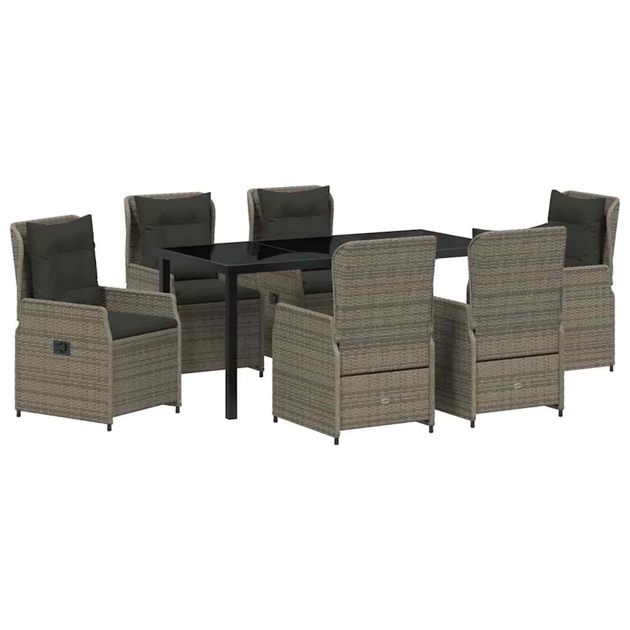 Ensemble de salle à manger pour jardin 7 pcs Gris polyrotin - 2
