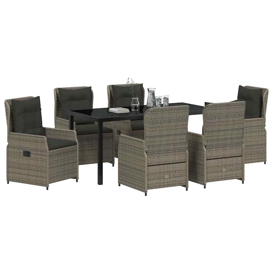 Ensemble de salle à manger pour jardin 7 pcs Gris polyrotin - 3