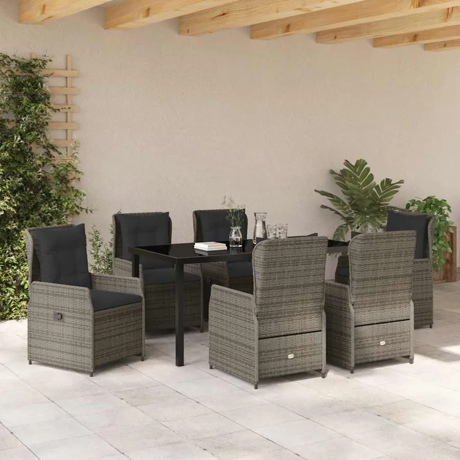 Ensemble de salle à manger pour jardin 7 pcs Gris polyrotin - 4