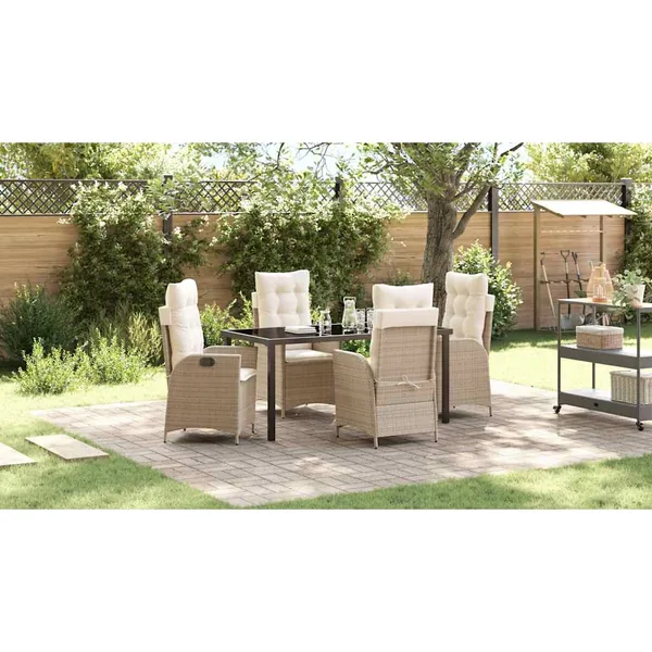 Ensemble de salle à manger pour jardin 5 pcs Beige polyrotin