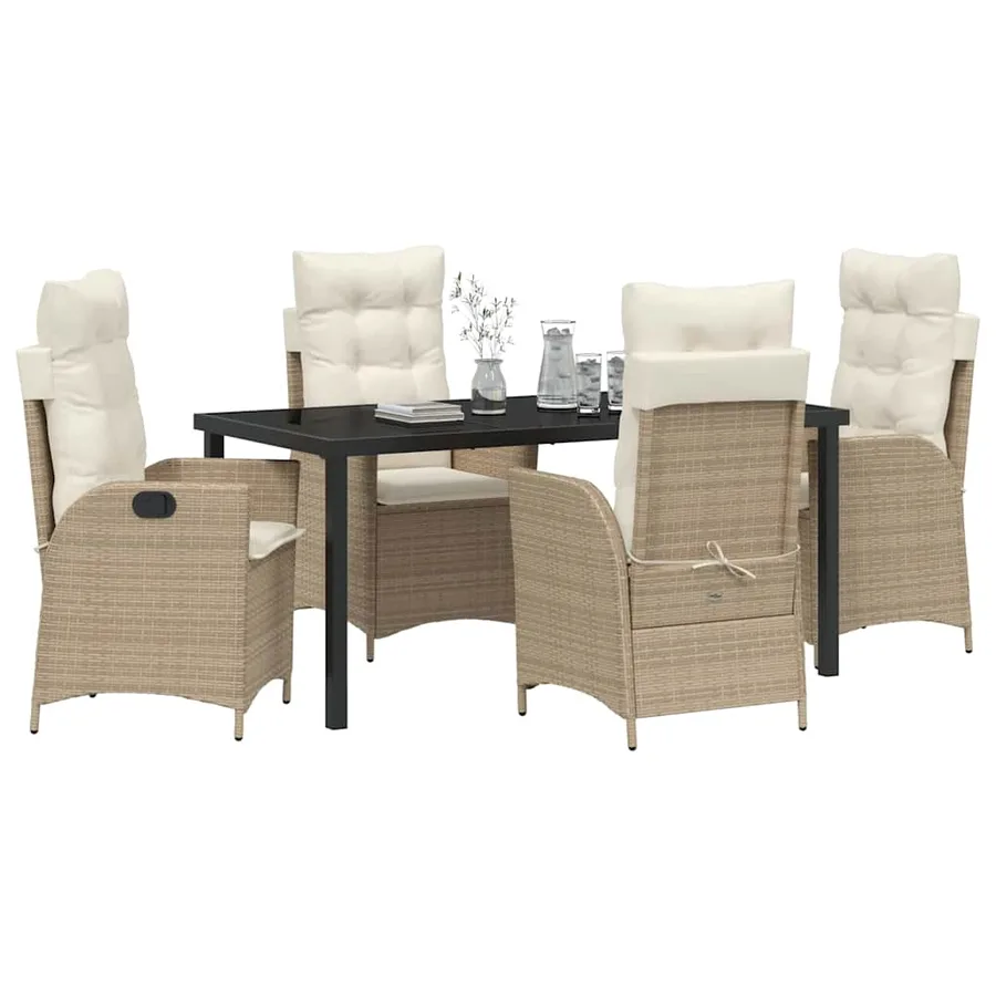 Ensemble de salle à manger pour jardin 5 pcs Beige polyrotin - 3