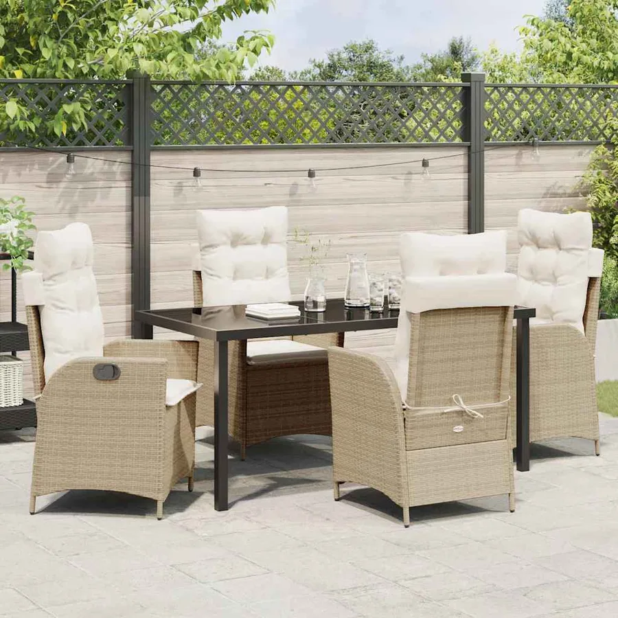 Ensemble de salle à manger pour jardin 5 pcs Beige polyrotin - 4