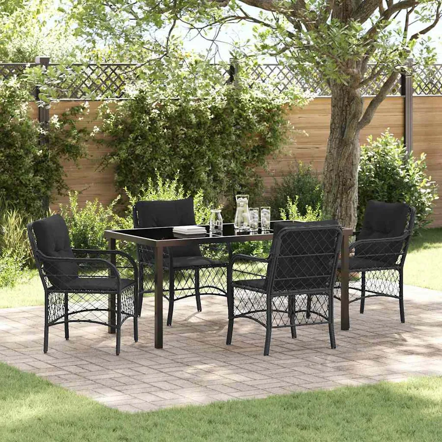 Ensemble de salle à manger pour jardin 5 pcs Noir polyrotin