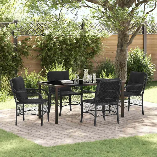Ensemble de salle à manger pour jardin 5 pcs Noir polyrotin