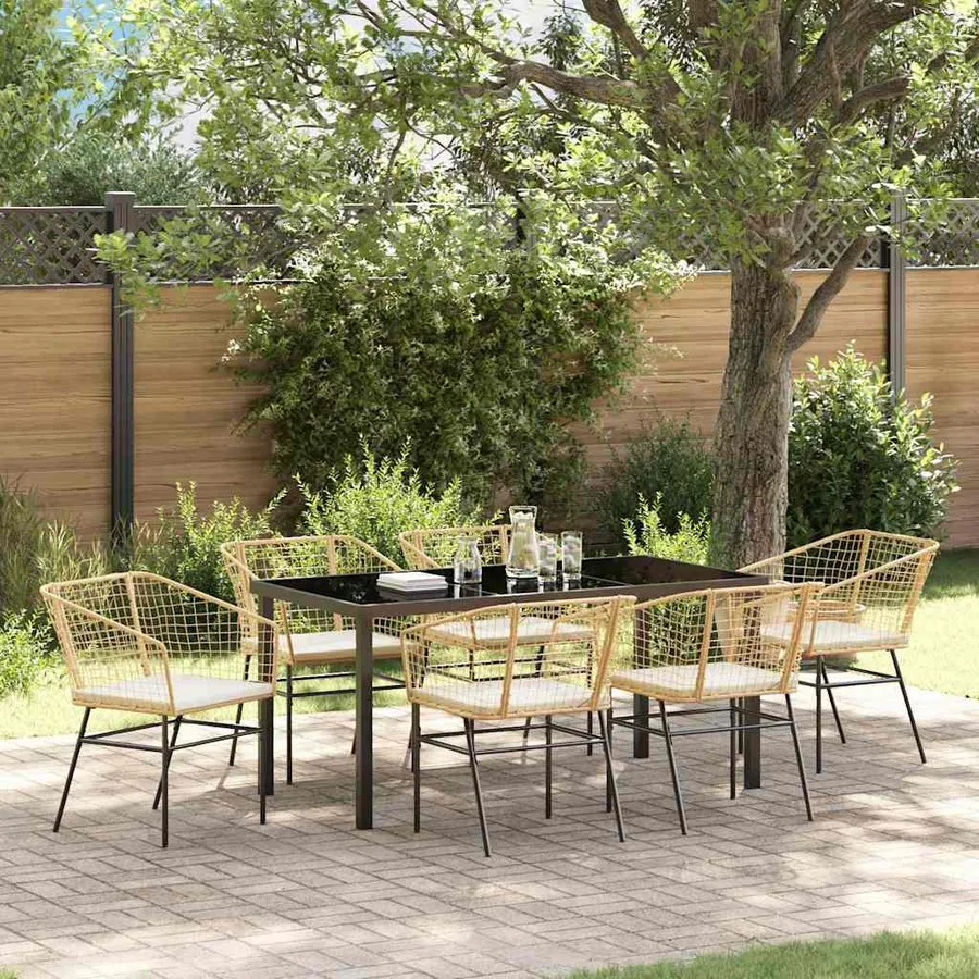 Ensemble de salle à manger pour jardin 7 pcs Marron polyrotin