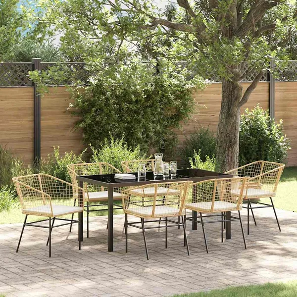 Ensemble de salle à manger pour jardin 7 pcs Marron polyrotin