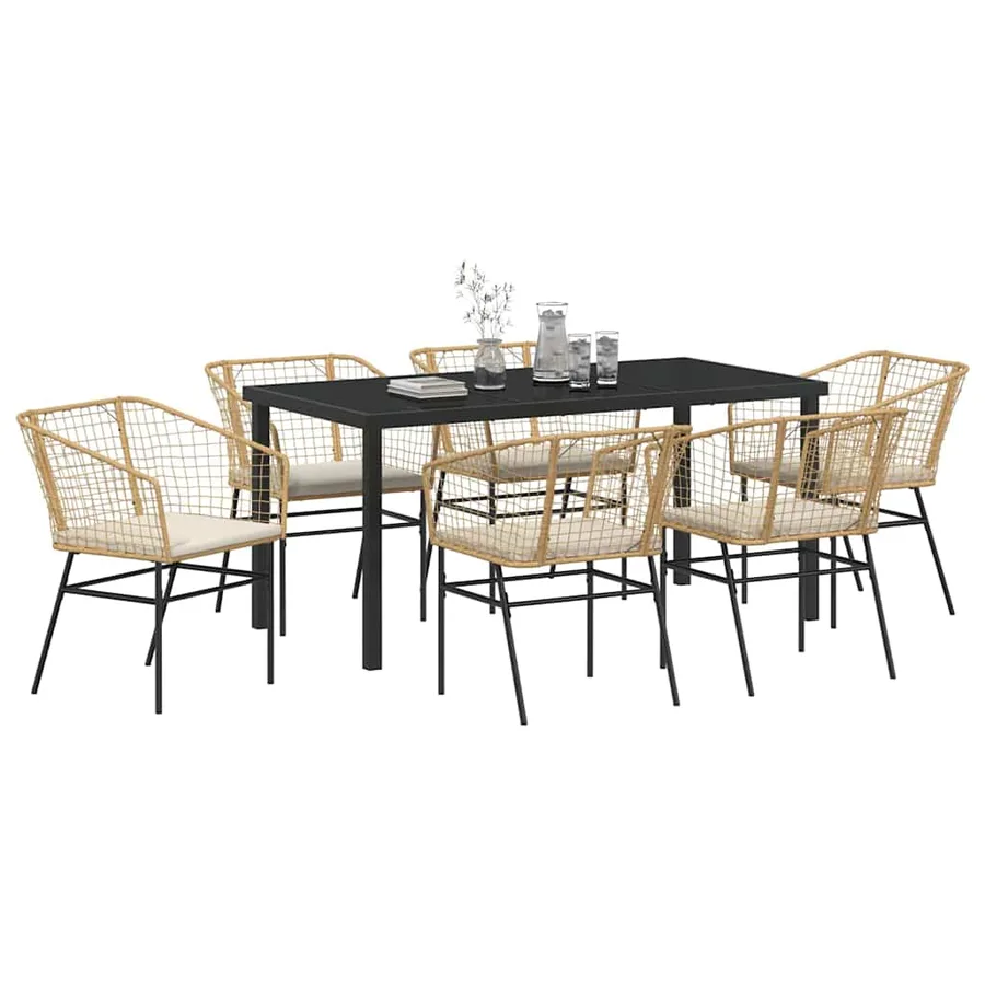 Ensemble de salle à manger pour jardin 7 pcs Marron polyrotin - 3