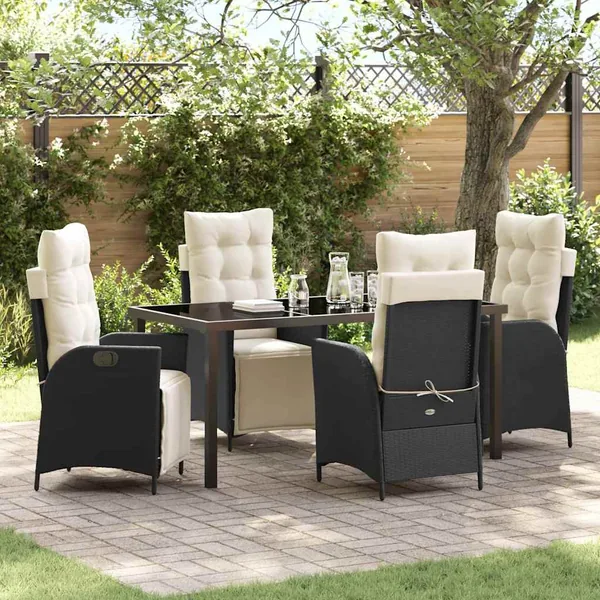 Ensemble de salle à manger pour jardin 5 pcs Noir polyrotin