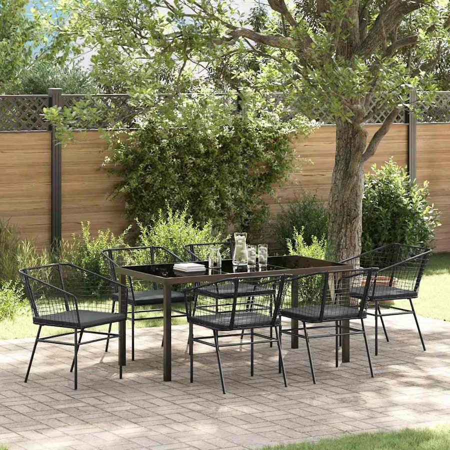 Ensemble de salle à manger pour jardin 7 pcs Noir polyrotin