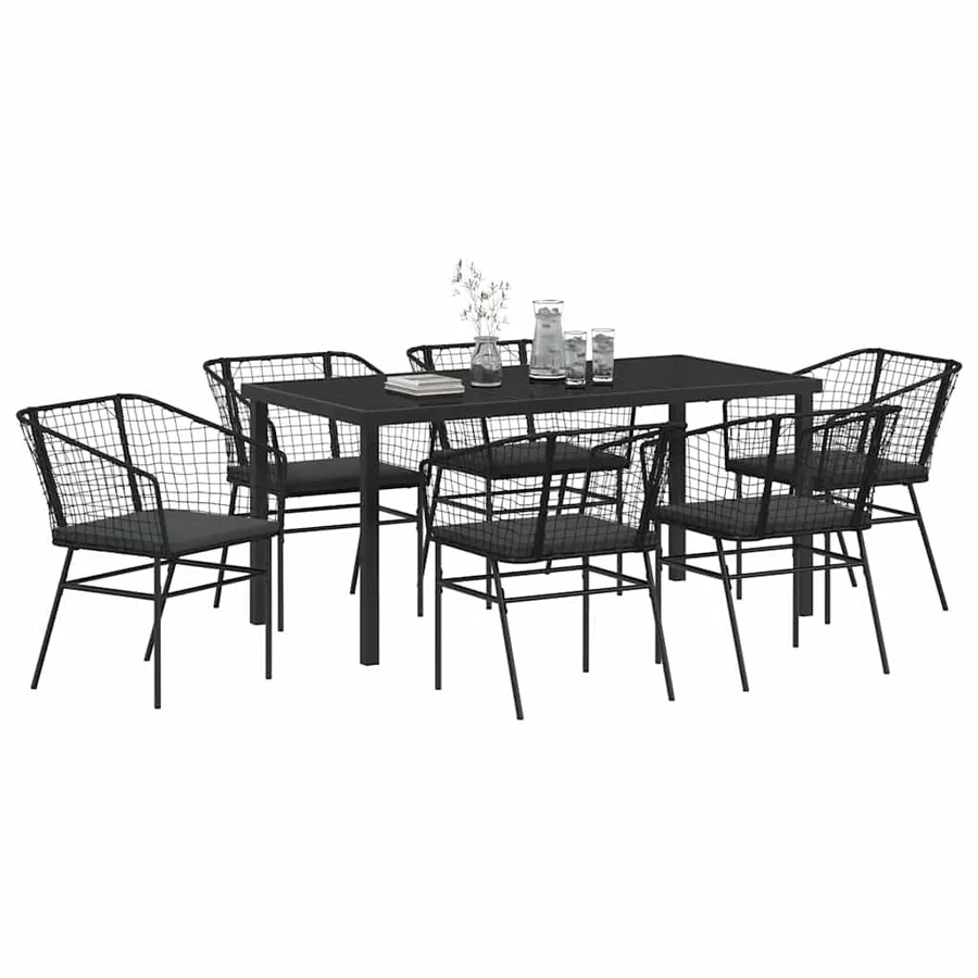 Ensemble de salle à manger pour jardin 7 pcs Noir polyrotin - 3