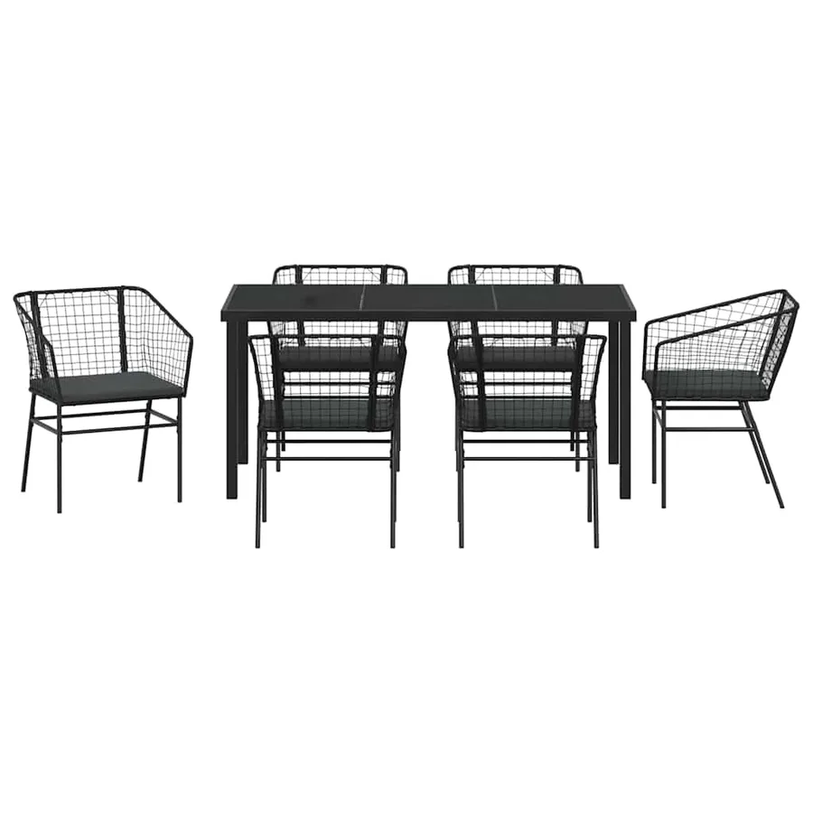 Ensemble de salle à manger pour jardin 7 pcs Noir polyrotin - 7