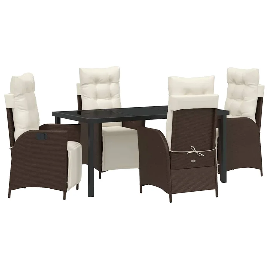 Ensemble de salle à manger pour jardin 5 pcs Marron polyrotin - 2