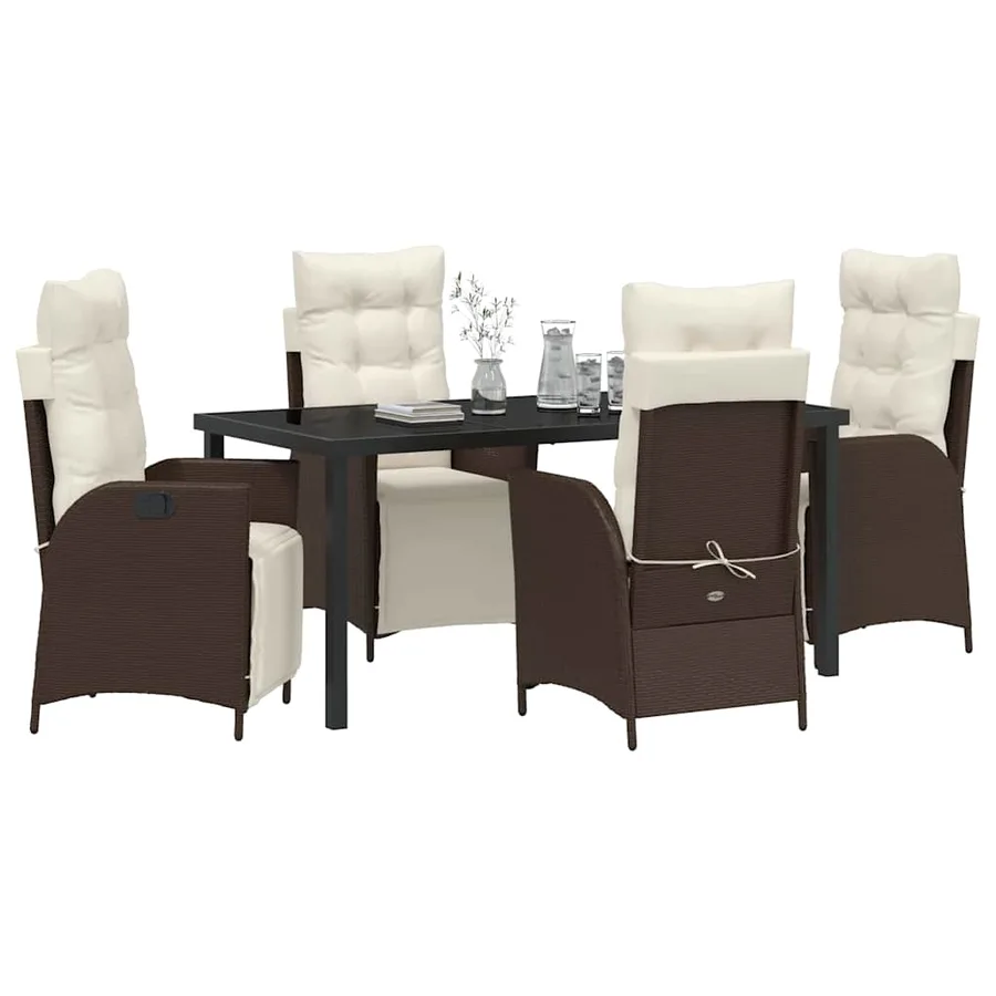 Ensemble de salle à manger pour jardin 5 pcs Marron polyrotin - 3