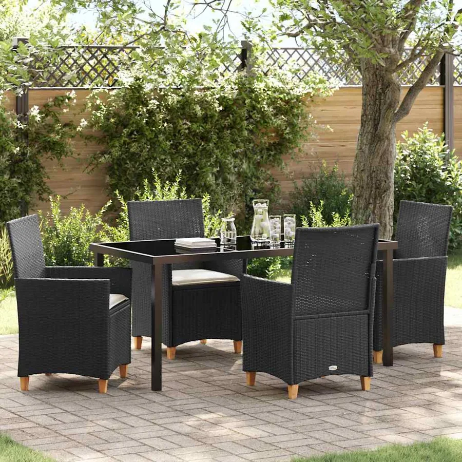 Ensemble de salle à manger pour jardin 5 pcs Noir polyrotin