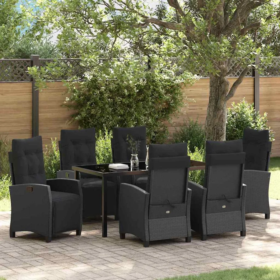 Ensemble de salle à manger pour jardin 7 pcs Noir polyrotin