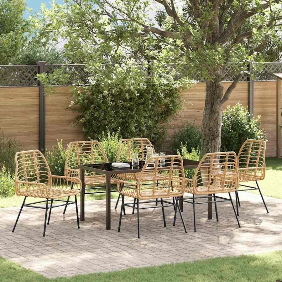 Ensemble de salle à manger pour jardin 7 pcs Marron polyrotin