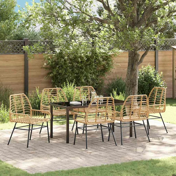 Ensemble de salle à manger pour jardin 7 pcs Marron polyrotin