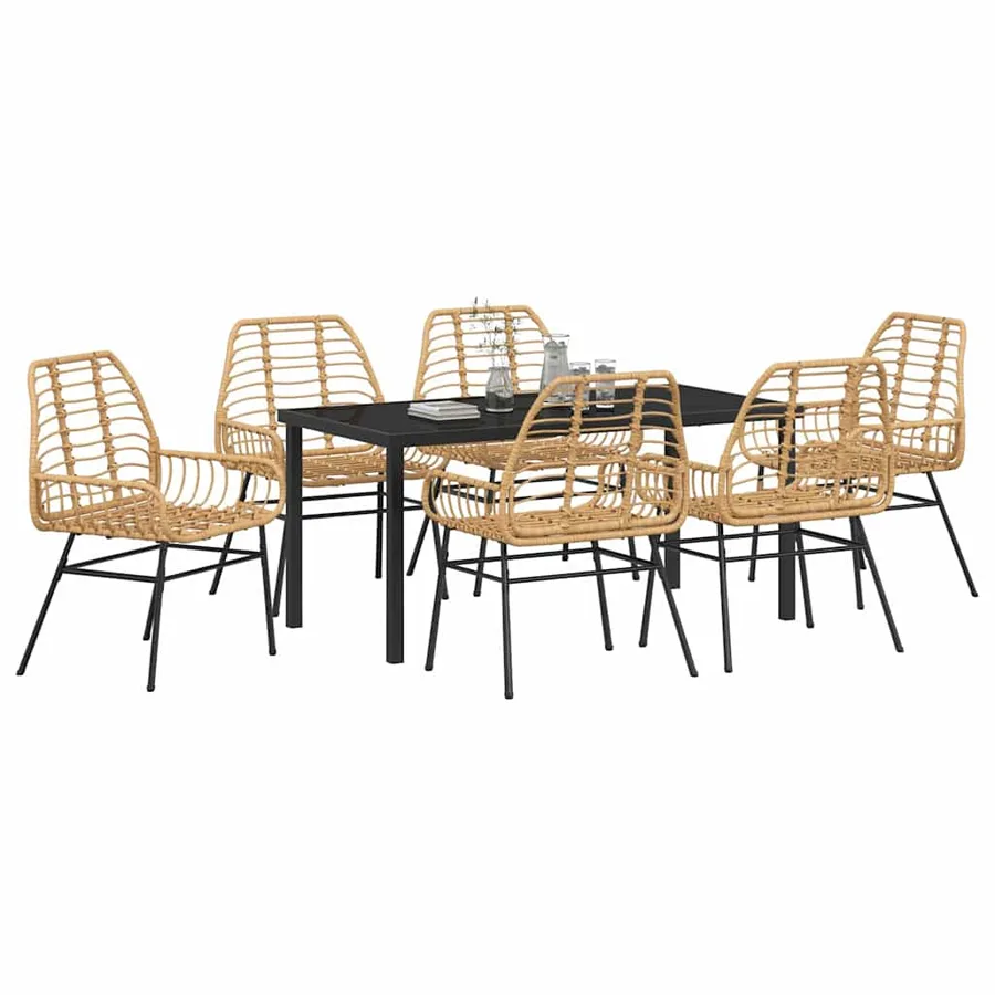 Ensemble de salle à manger pour jardin 7 pcs Marron polyrotin - 3