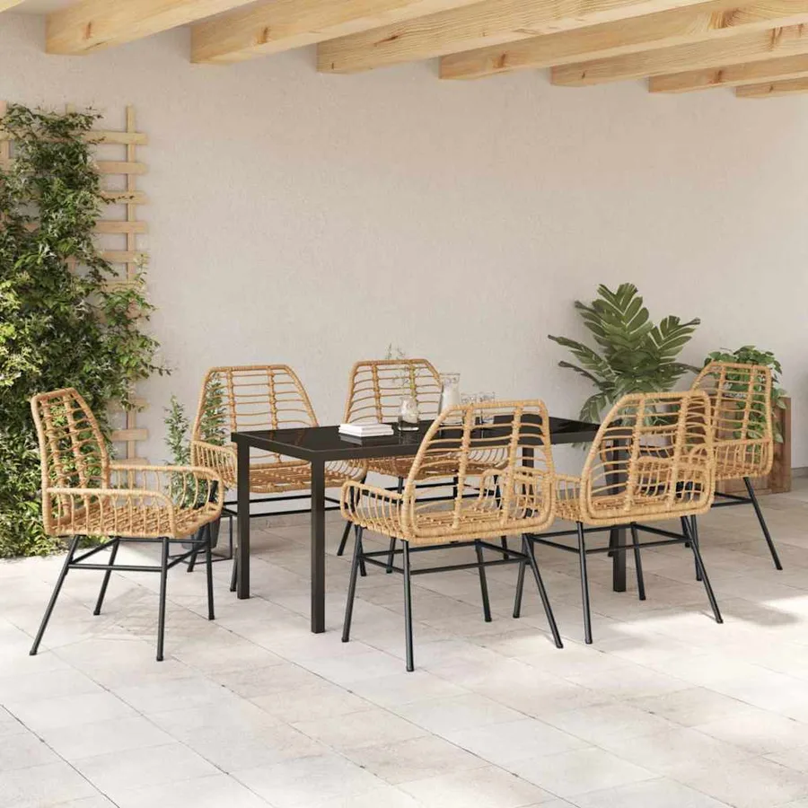 Ensemble de salle à manger pour jardin 7 pcs Marron polyrotin - 4