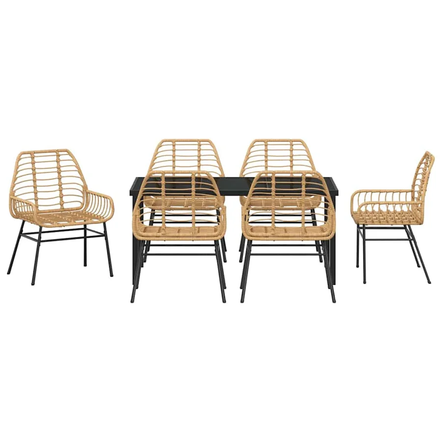 Ensemble de salle à manger pour jardin 7 pcs Marron polyrotin - 7