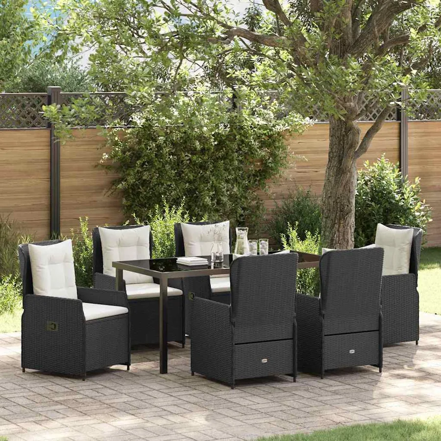 Ensemble de salle à manger pour jardin 7 pcs Noir polyrotin