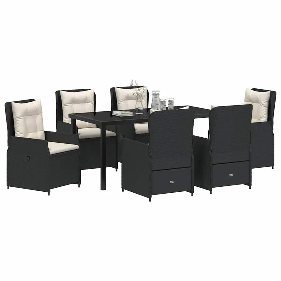 Ensemble de salle à manger pour jardin 7 pcs Noir polyrotin - 3