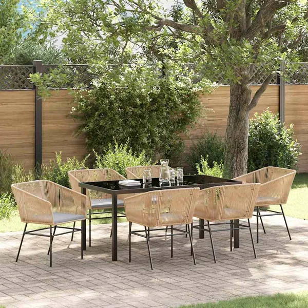 Ensemble de salle à manger pour jardin 7 pcs Marron