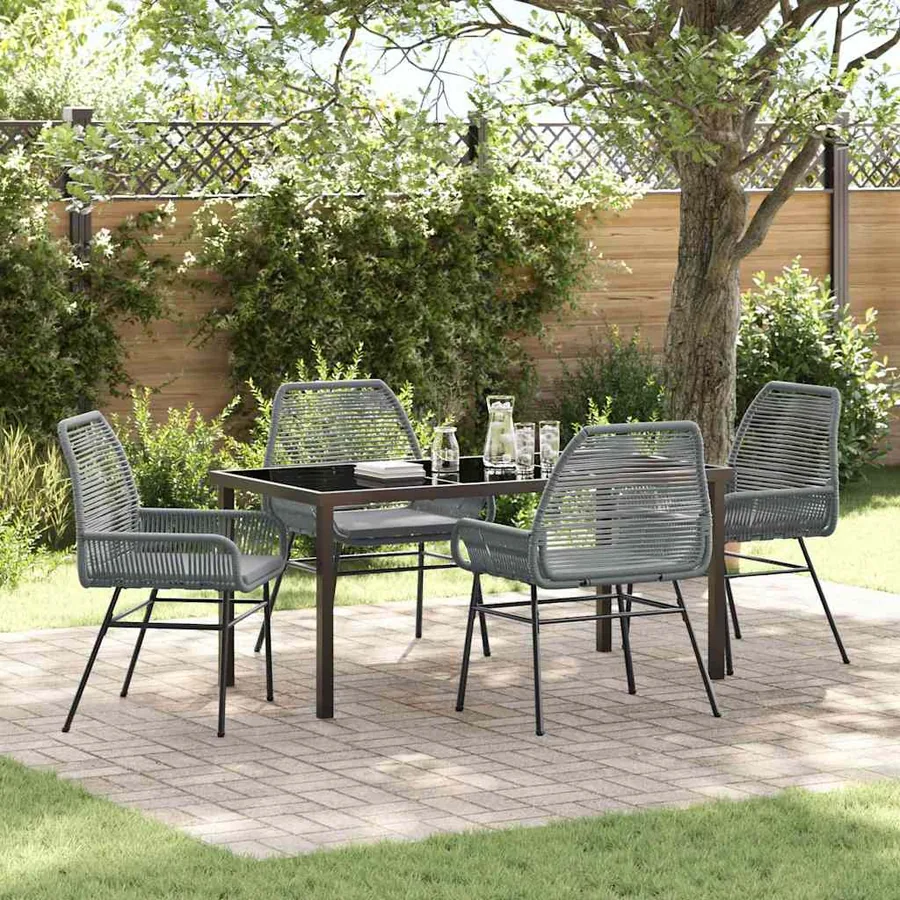 Ensemble de salle à manger pour jardin 5 pcs Gris polyrotin