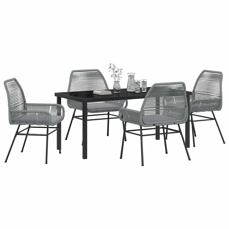 Ensemble de salle à manger pour jardin 5 pcs Gris polyrotin - 3