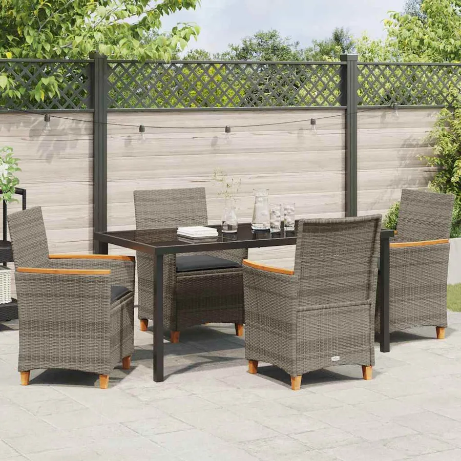 Ensemble de salle à manger pour jardin 5 pcs Gris polyrotin - 4