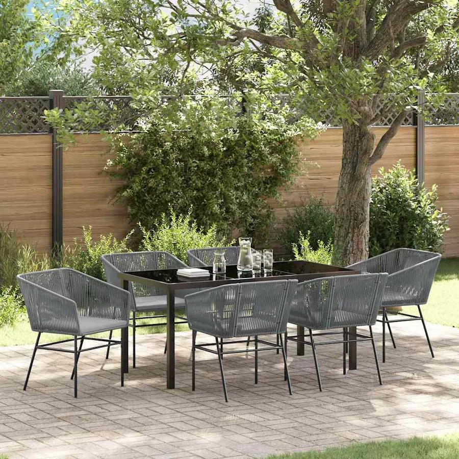 Ensemble de salle à manger pour jardin avec coussin 7 pcs Gris
