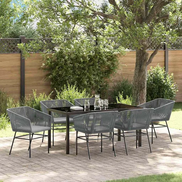 Ensemble de salle à manger pour jardin avec coussin 7 pcs Gris