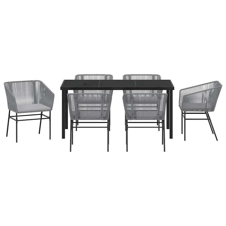 Ensemble de salle à manger pour jardin avec coussin 7 pcs Gris - 7