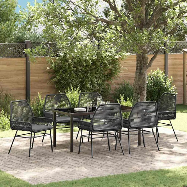 Ensemble de salle à manger pour jardin 7 pcs Noir polyrotin