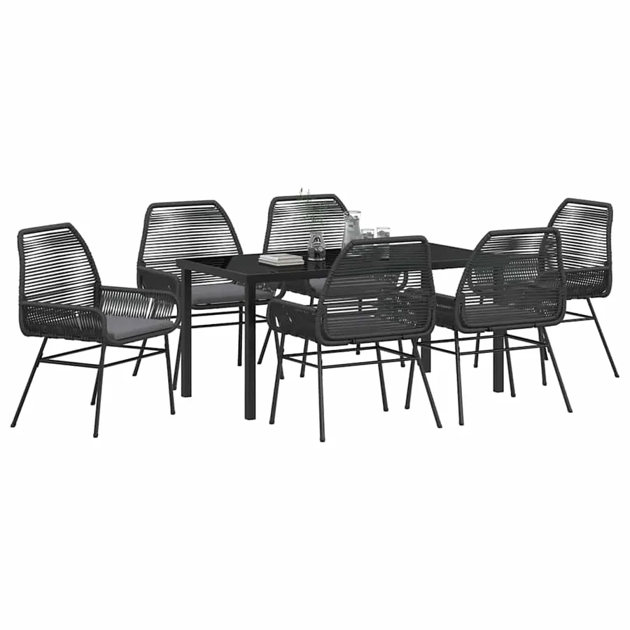Ensemble de salle à manger pour jardin 7 pcs Noir polyrotin - 3
