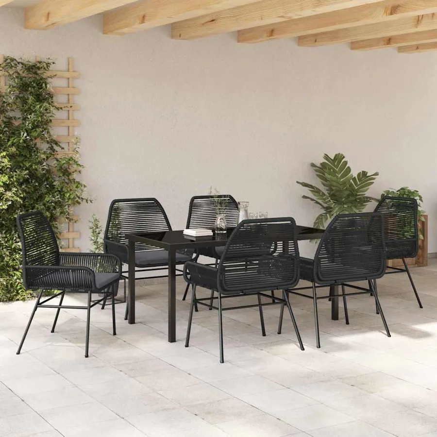 Ensemble de salle à manger pour jardin 7 pcs Noir polyrotin - 4