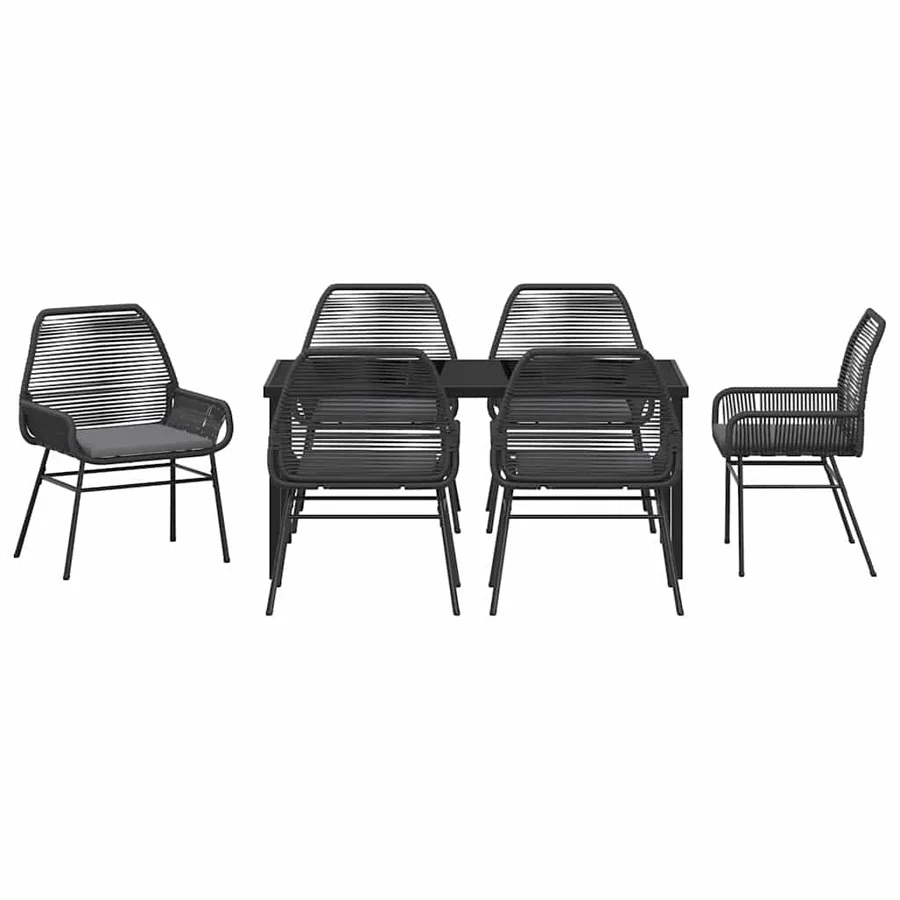 Ensemble de salle à manger pour jardin 7 pcs Noir polyrotin - 7