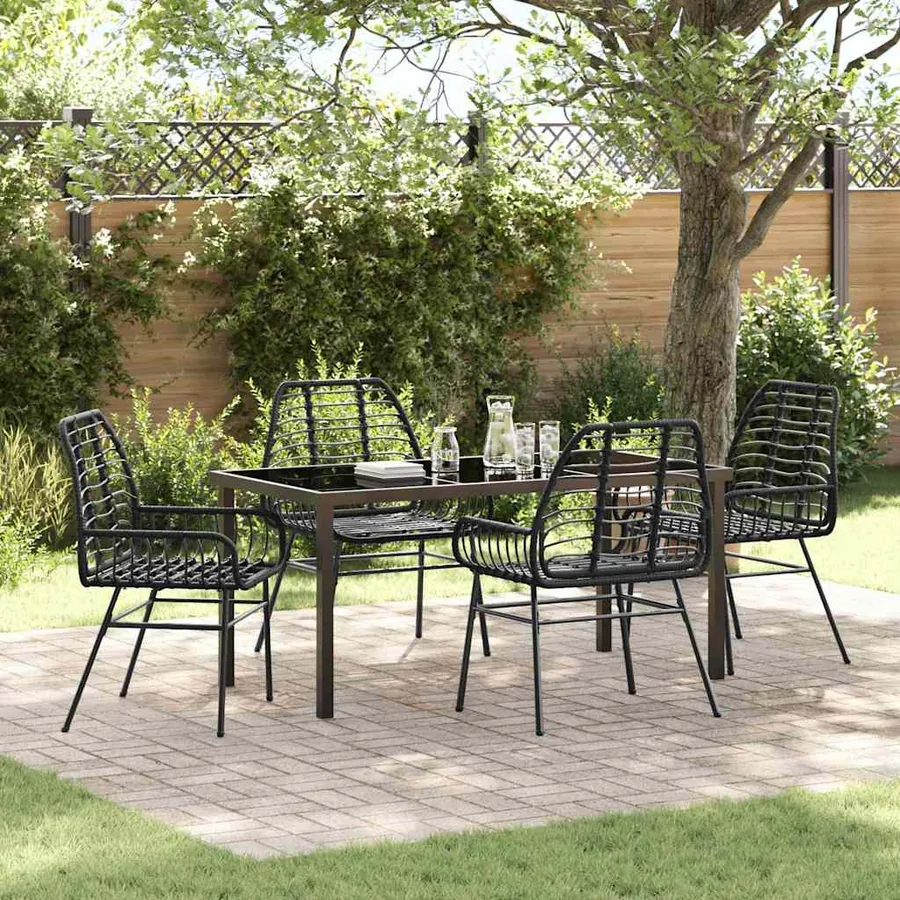 Ensemble de salle à manger pour jardin 5 pcs Noir polyrotin