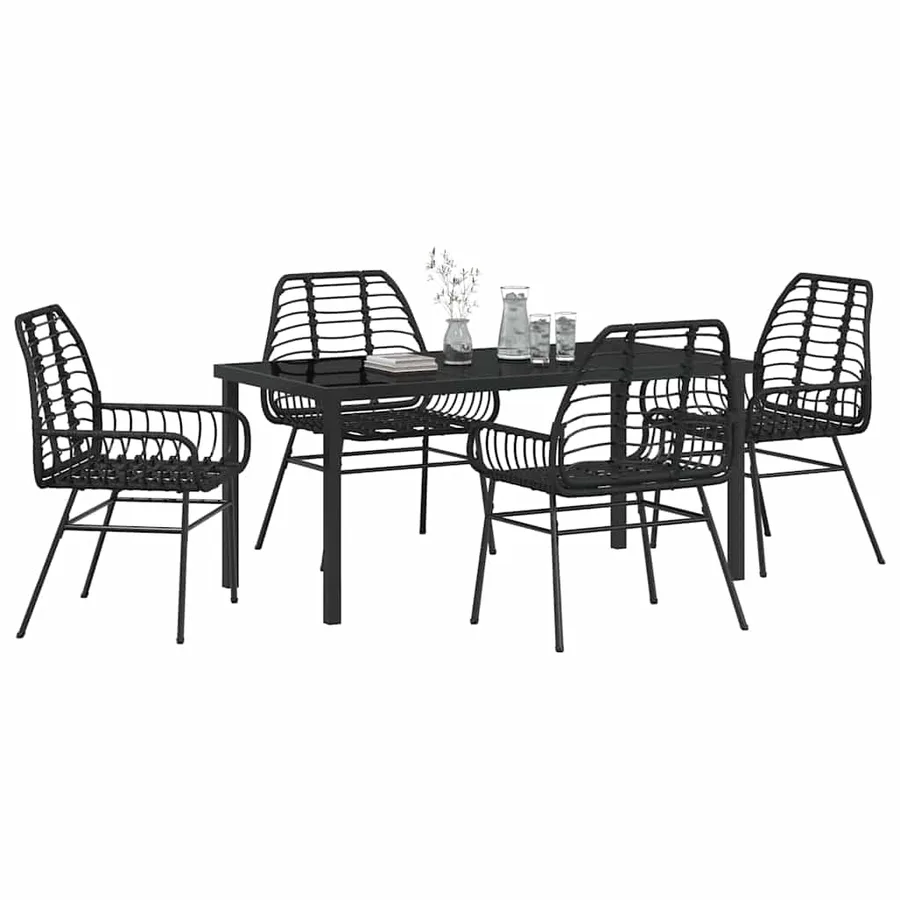 Ensemble de salle à manger pour jardin 5 pcs Noir polyrotin - 3