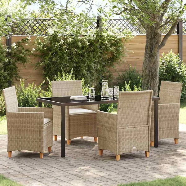 Ensemble de salle à manger pour jardin 5 pcs Beige polyrotin