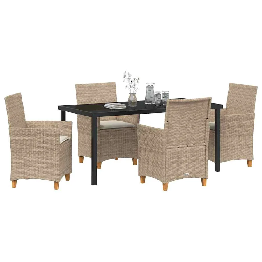 Ensemble de salle à manger pour jardin 5 pcs Beige polyrotin - 3