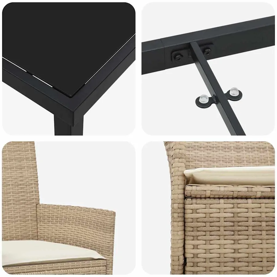 Ensemble de salle à manger pour jardin 5 pcs Beige polyrotin - 9