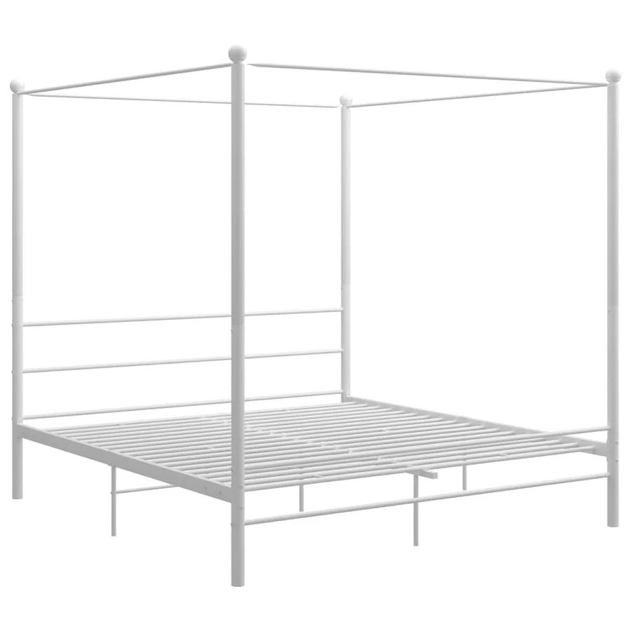 Cadre de lit à baldaquin sans matelas blanc métal 200x200 cm - 2